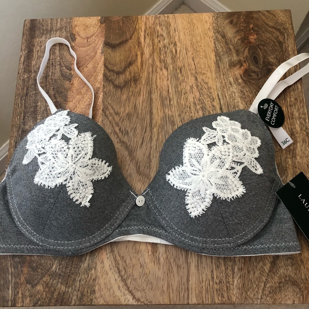 Laura Ashley Gray comfort 36C bra w white flowers- must bundle- tags removed